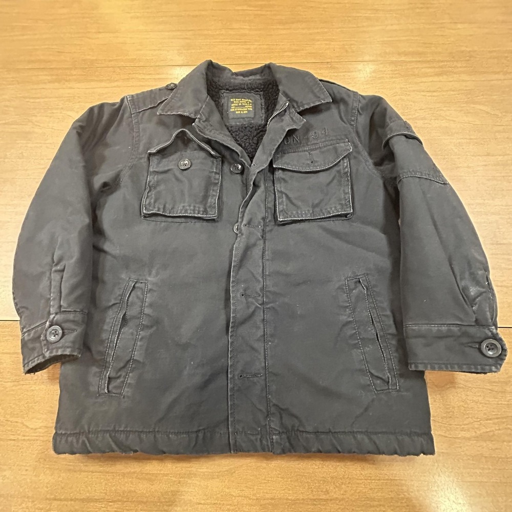 Old Navy Surplus Military Jacket Mens Small (Tag M) Black Sherpa Lined Canvas